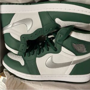 Nike Air Jordan Green and Silver Men's Sneakers - Jordan 1 Retro High OG Gorge